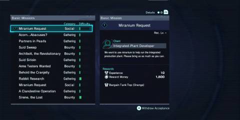 Basic Mission menu in Xenoblade Chronicles X Definitive Edition