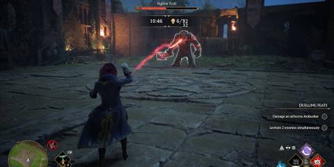 Battling a Fighter Troll in Hogwarts Legacy South Coast Battle Arena