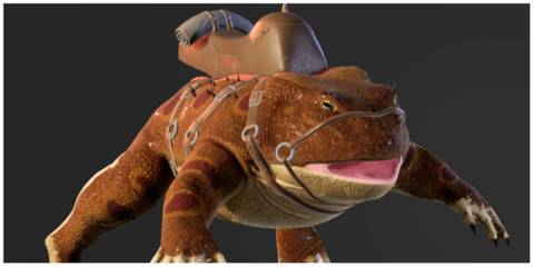 Beelzebufo frog standing still with dark background