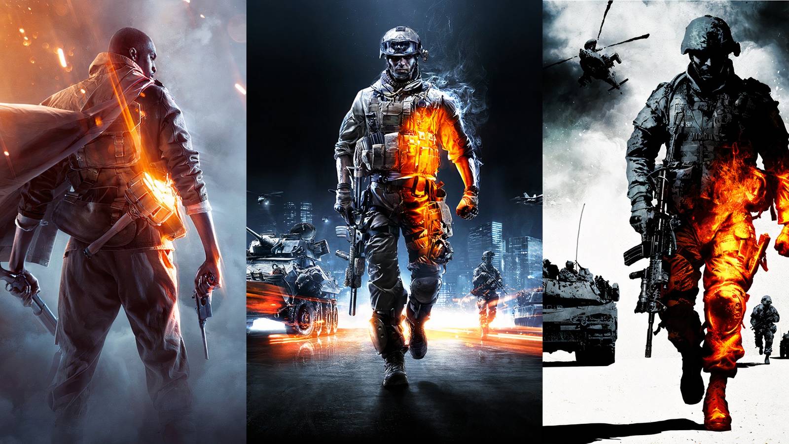 Feature image depicting Battlefield 1, Battlefield 3, and Battlefield Bad Company 2