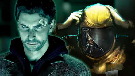 alan wake next to man in hazmat suit