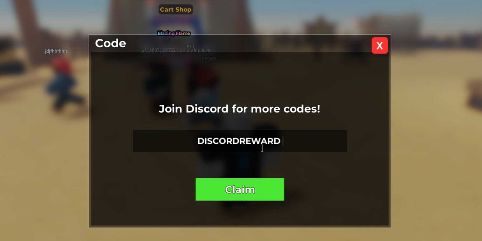 Bullet Cart the codes tab