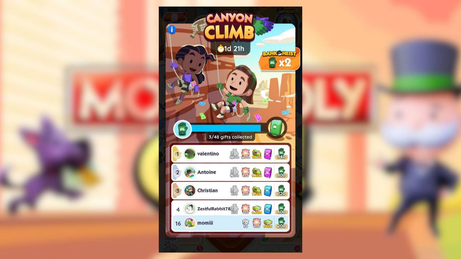 canyon climb monopoly go