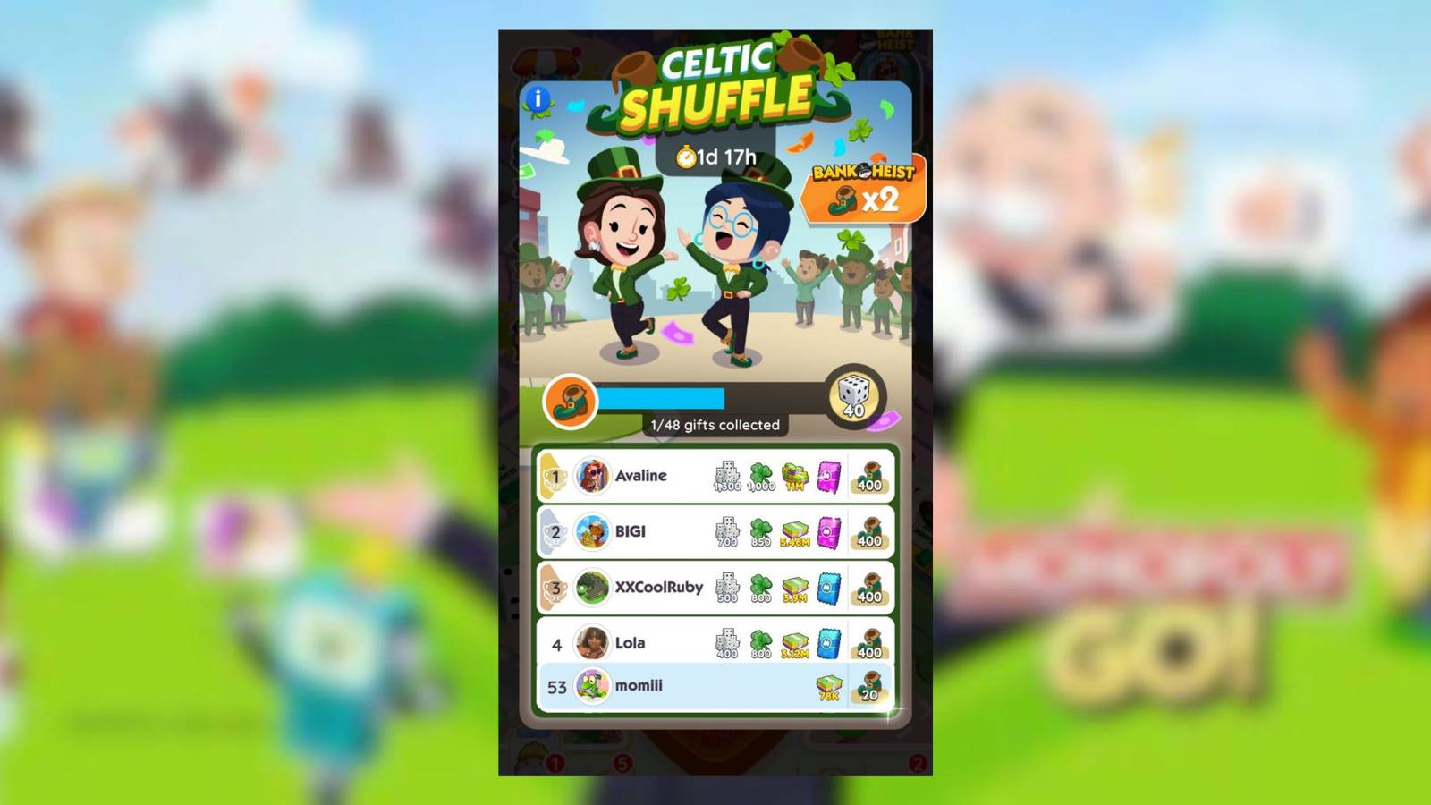 celtic shuffle monopoly go