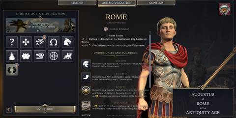 Civilization 7 Rome Leader Select Augustus