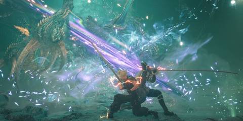Cloud and Sephiroth fighting a boss together.