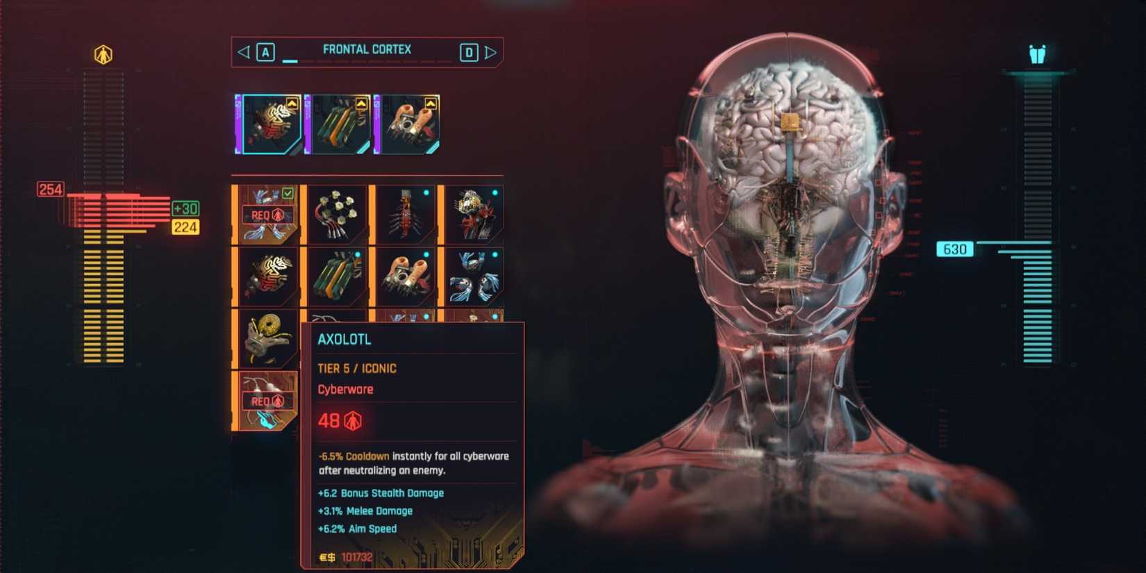 Cyberpunk 2077 Axolotl in the cyberware menu