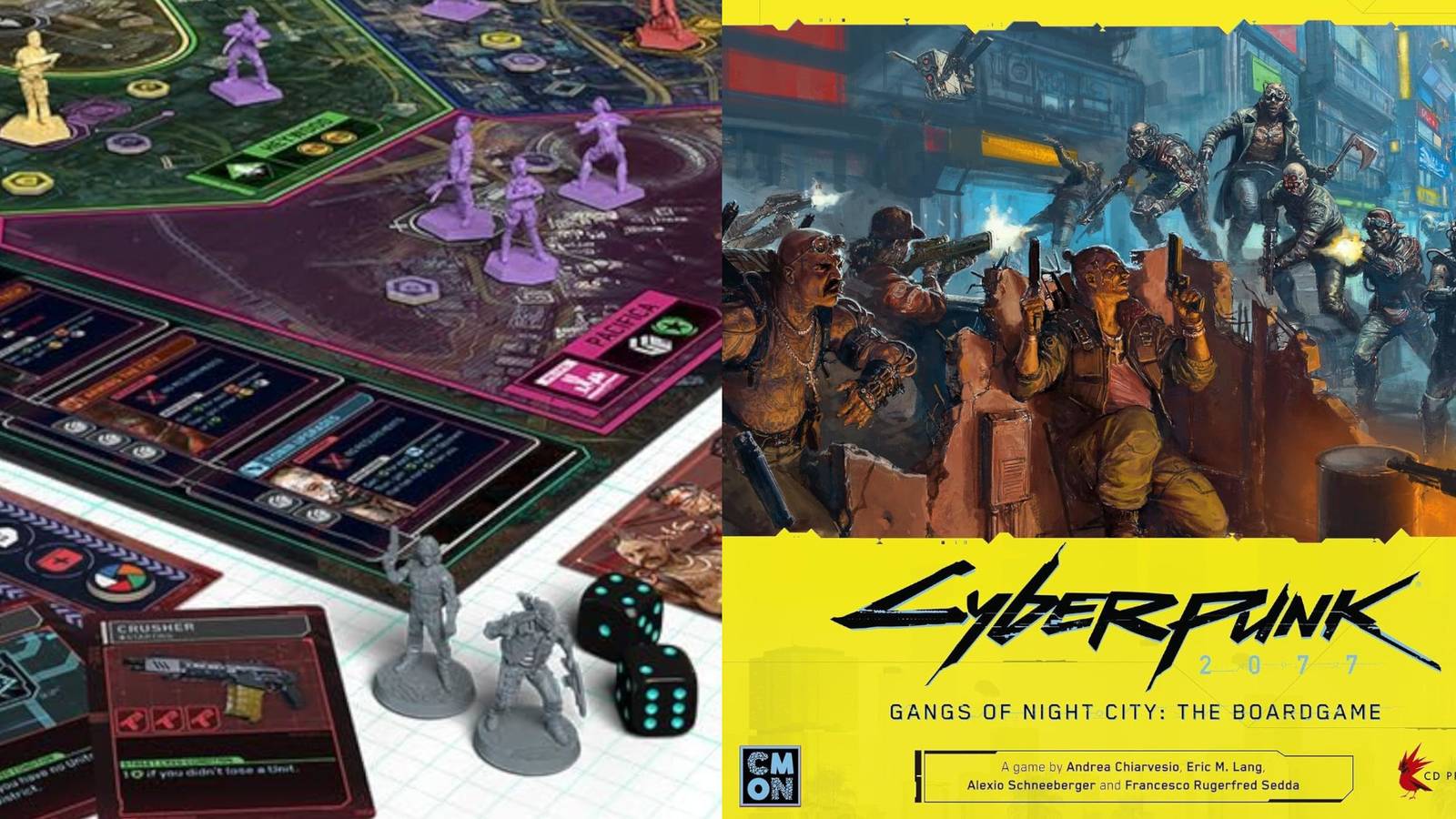 Cyberpunk 2077: Gangs of Night City Board Game Featured Image with gamboard and pieces