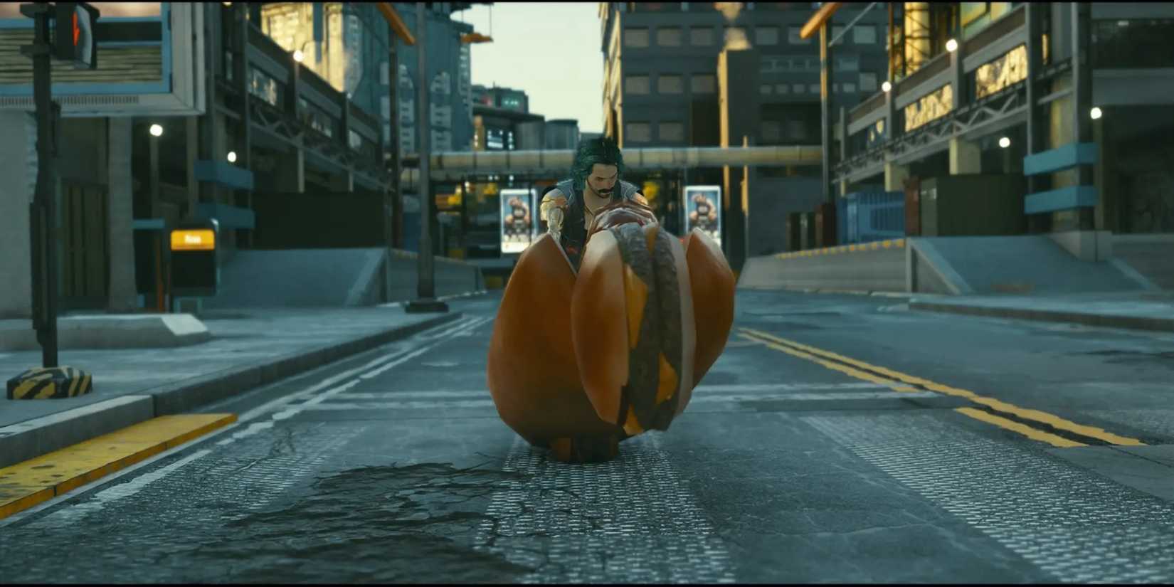 Cyberpunk 2077 Johnny riding a hotdog bike
