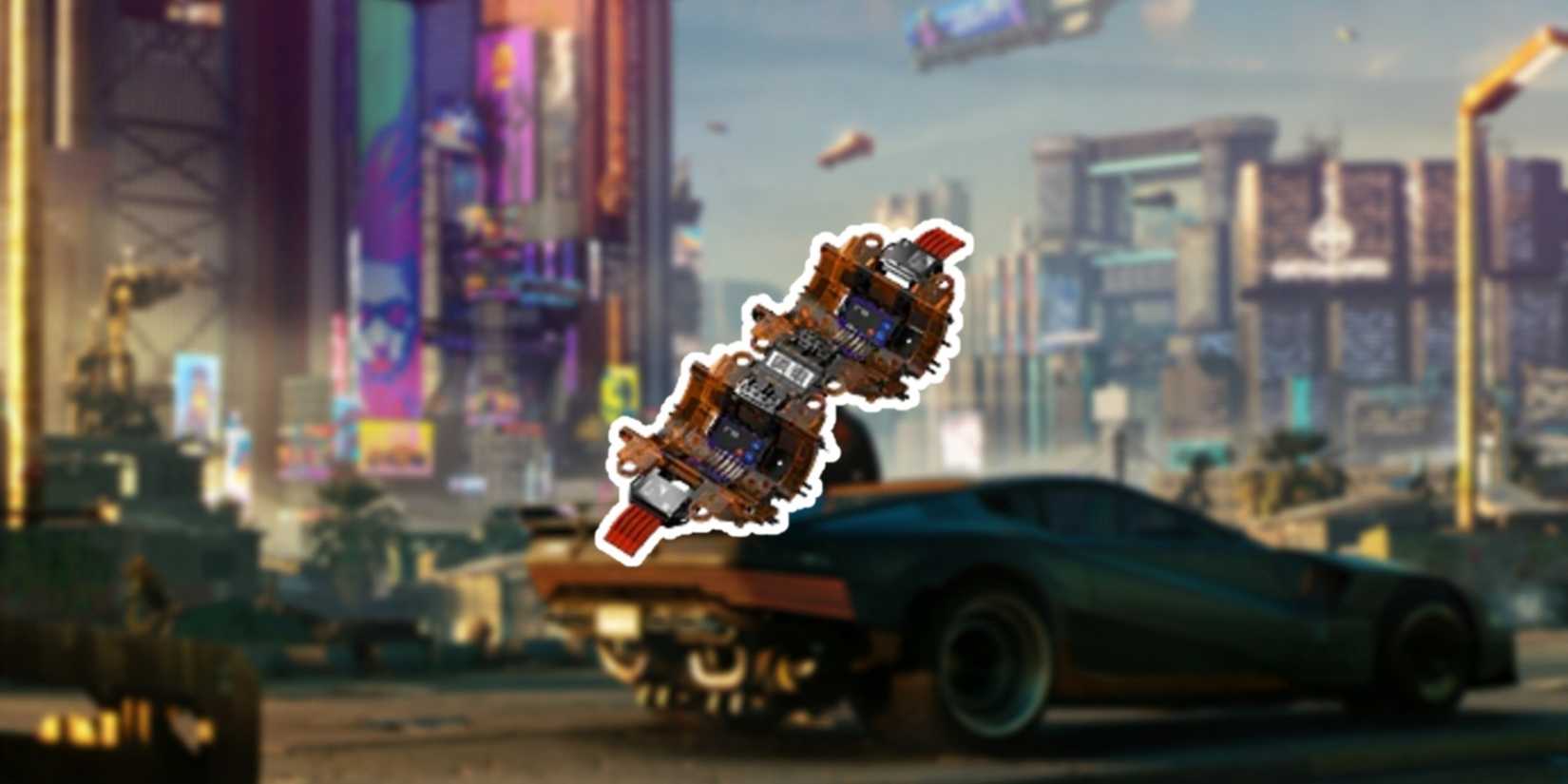 Cyberpunk 2077 Kneel! in the foreground with Night City in the background