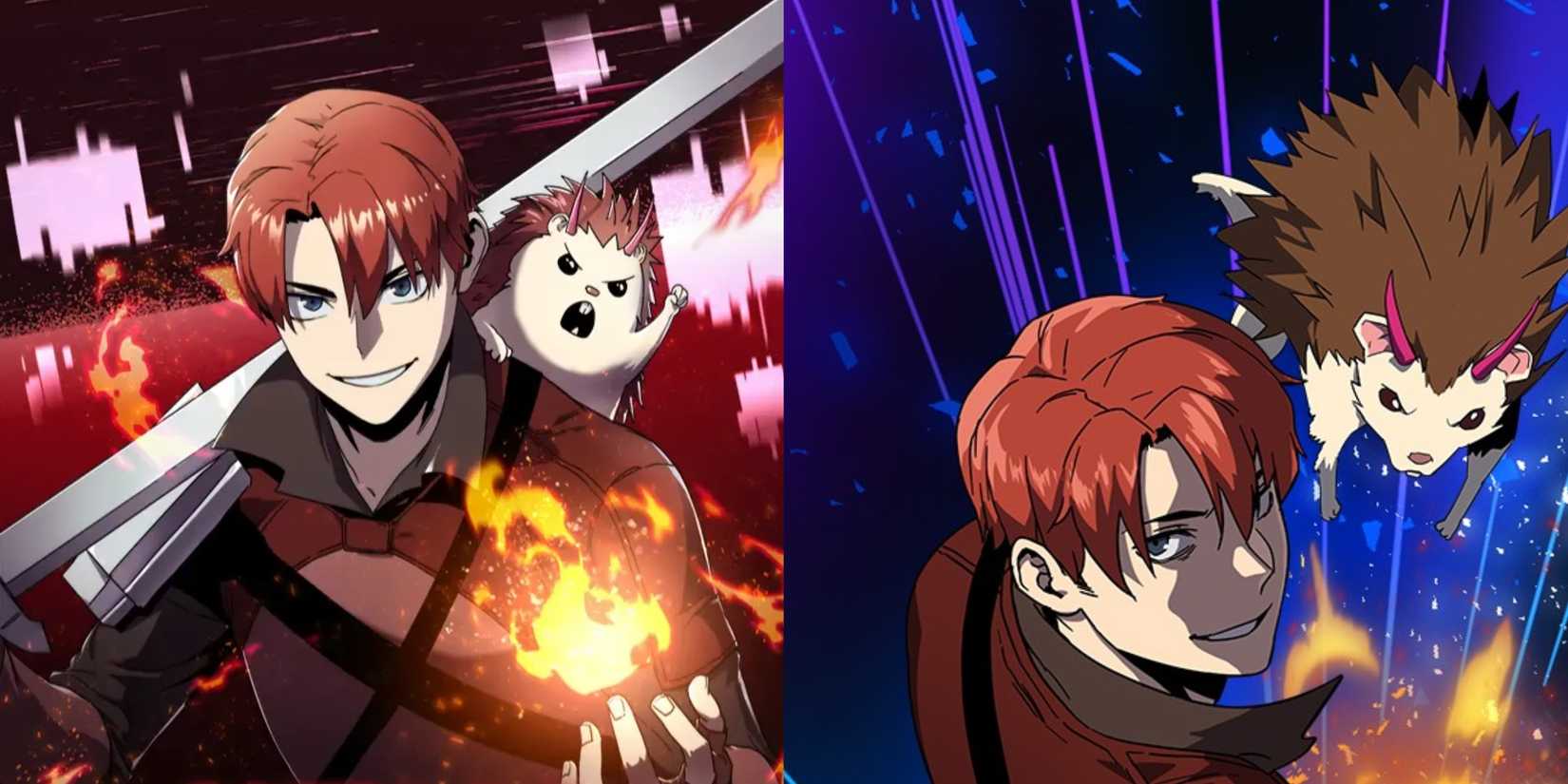 red haired man with hedgehog