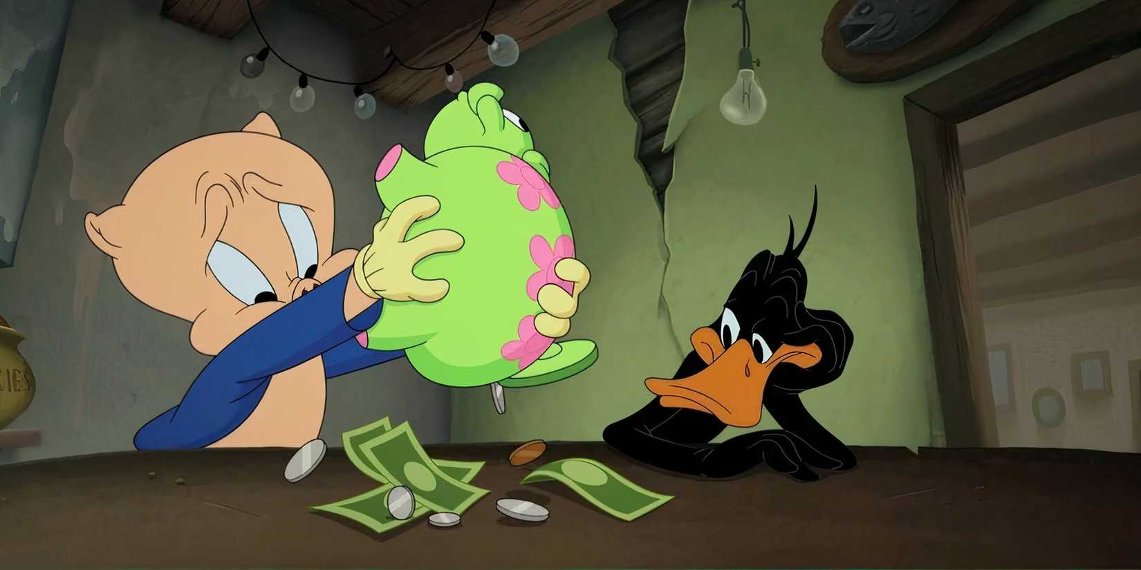 Daffy and Porky with their piggy bank in The Day the Earth Blew Up A Looney Tunes Movie