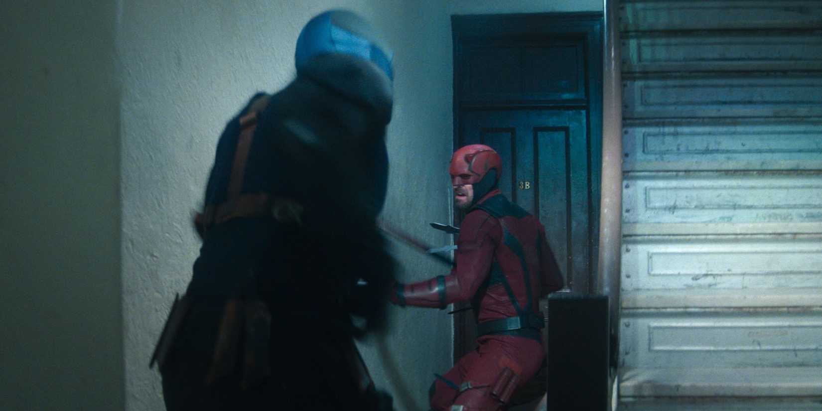 Daredevil Born Again daredevil hallway fight with bullseye Cropped
