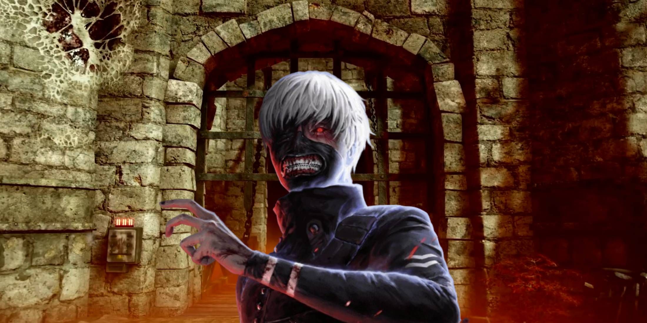 Ken Kaneki in front of the Shattered Square exit gate from Dead by Daylight