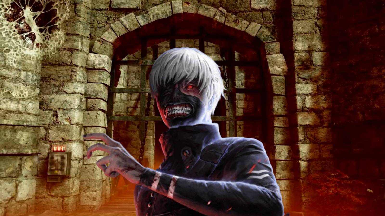 Ken Kaneki in front of the Shattered Square exit gate from Dead by Daylight