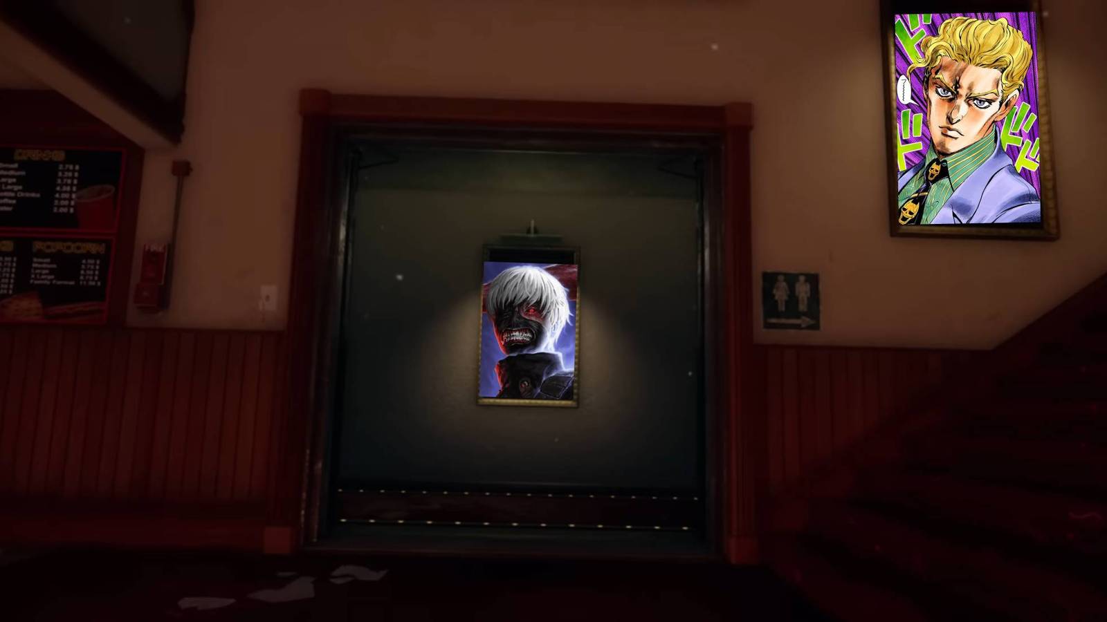 Ken Kaneki and Yoshikage Kira pictures in the Greenville Square theater from Dead by Daylight