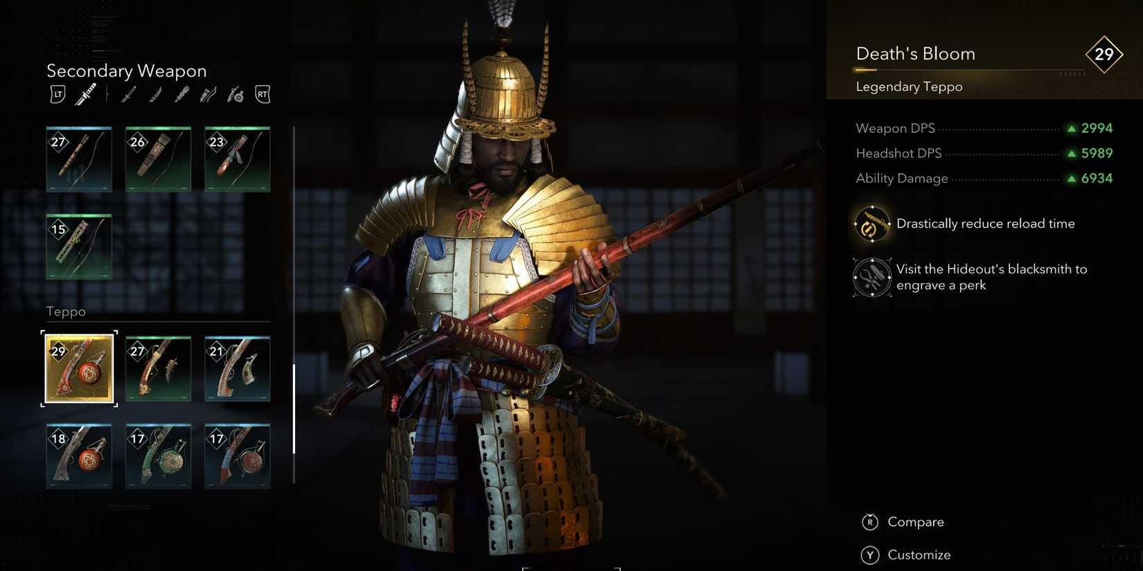 Death's Blossom Legendary Teppo in AC Shadows