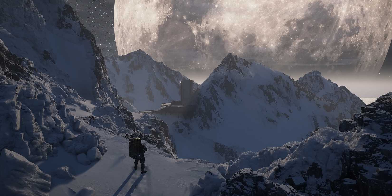 Death Stranding 2 mountains and moon