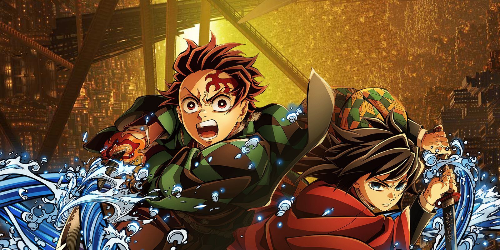 picture: tanjiro and tomioka in demon slayer infinity castle poster.