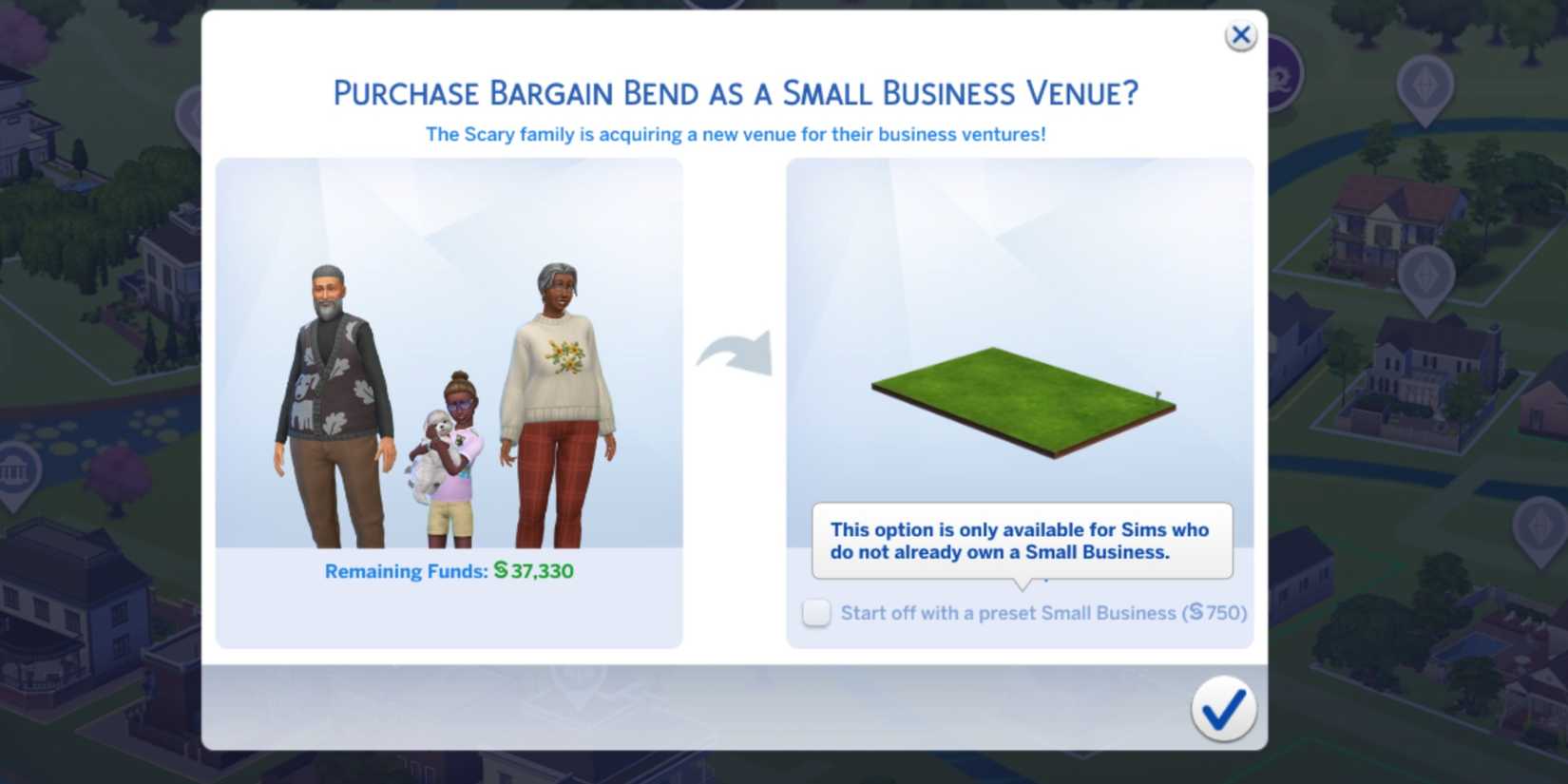 denied register small business option the sims 4