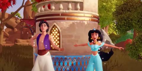 Aladdin and Jasmine in Disney Dreamlight Valley