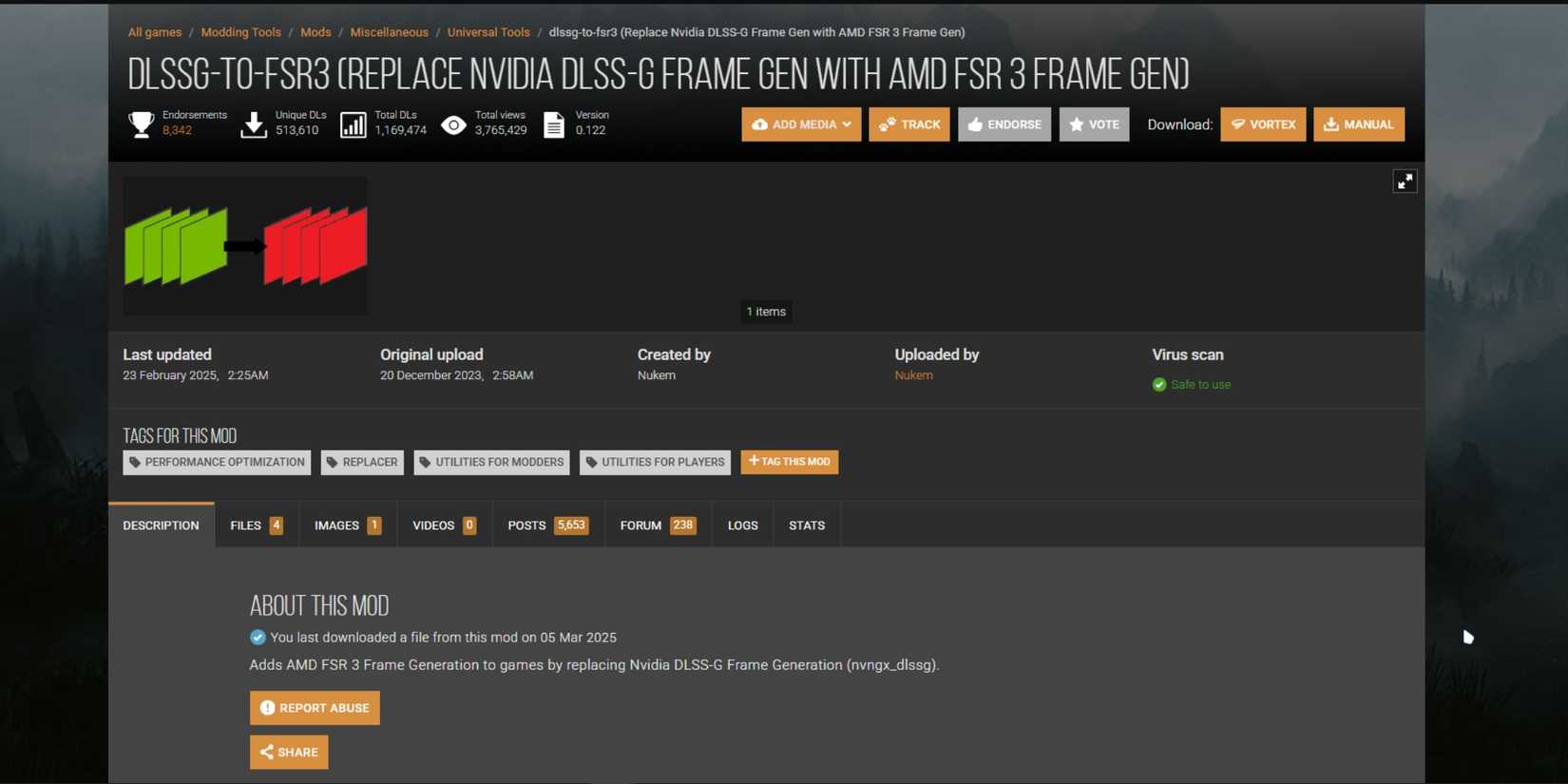 dlssg-to-fsr3 nexus mod to apply fsr3 in monster hunter wilds