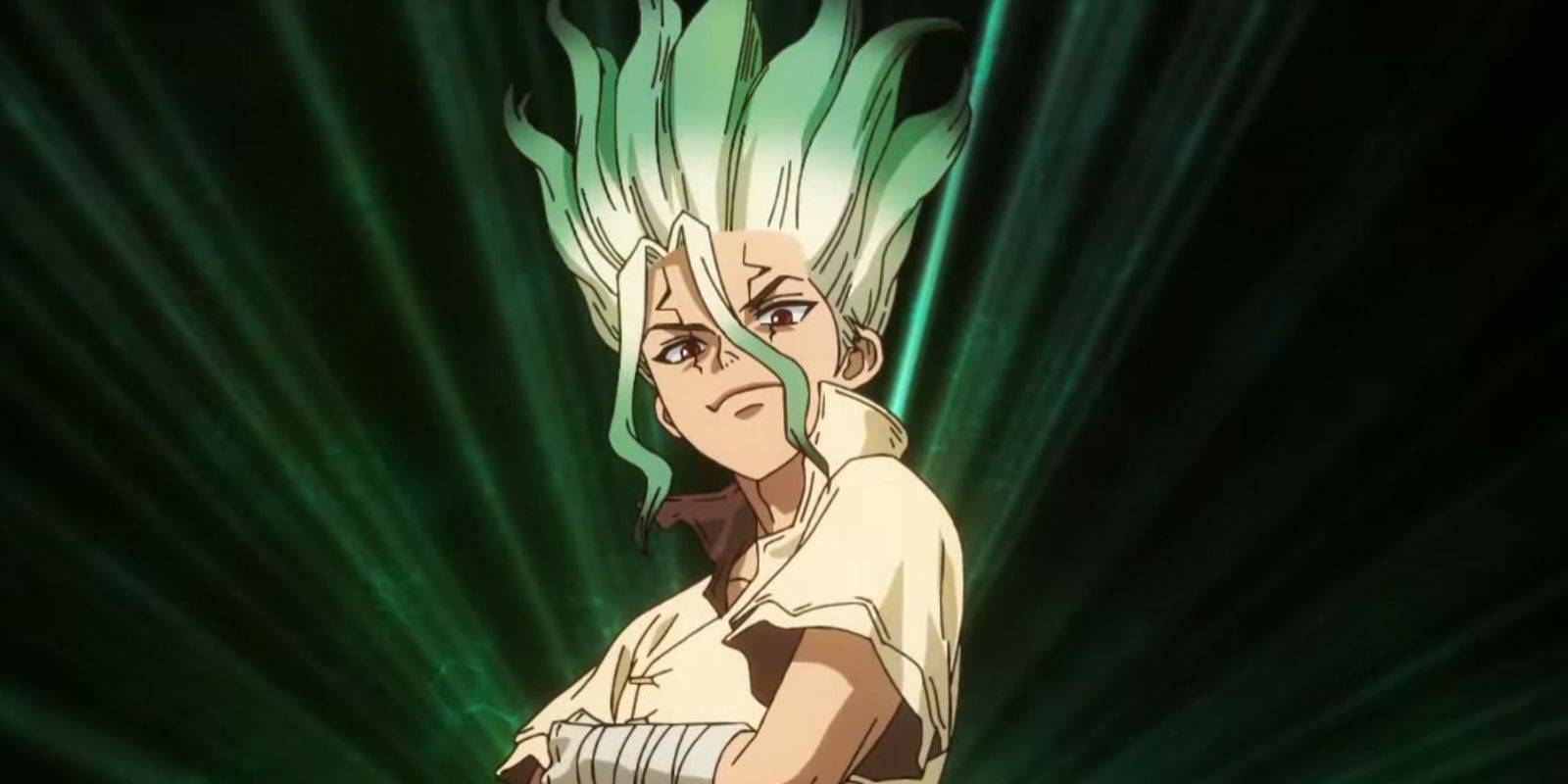 picture: senku on the opening of dr stone season 4 part 1