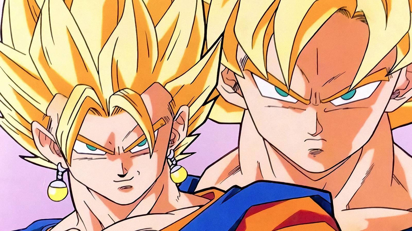 picture: vegito and goku in a promotional poster of dragon ball z.