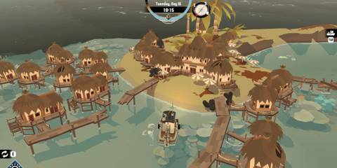 Dredge approaching an island