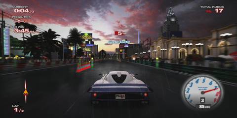 Driving a car during sunset in Project Gotham Racing 4