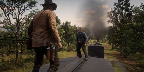Arthur Morgan dueling Billy Midnight in Red Dead Redemption 2