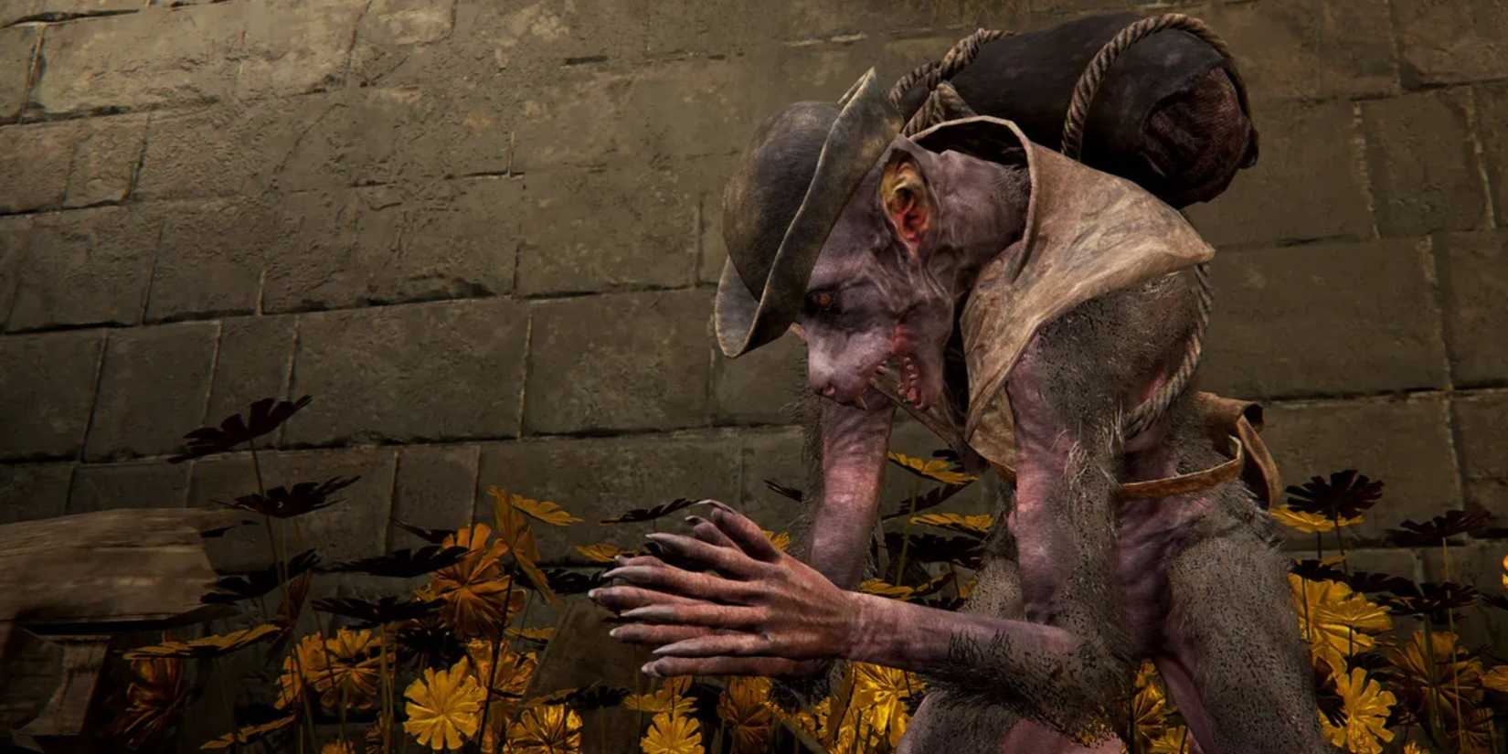 Elden Ring Boc standing next to a wall