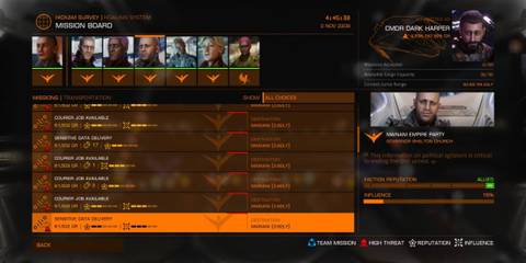 Elite Dangerous mission board