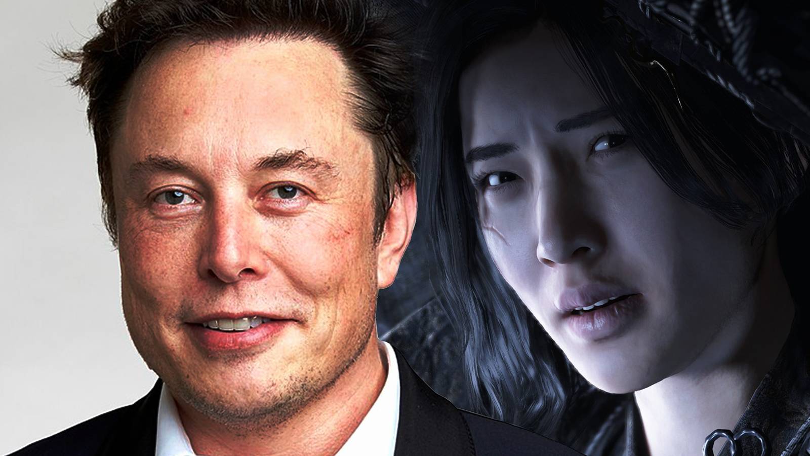 Elon Musk next to Naoe from Assassin's Creed Shadows 2x1 composite