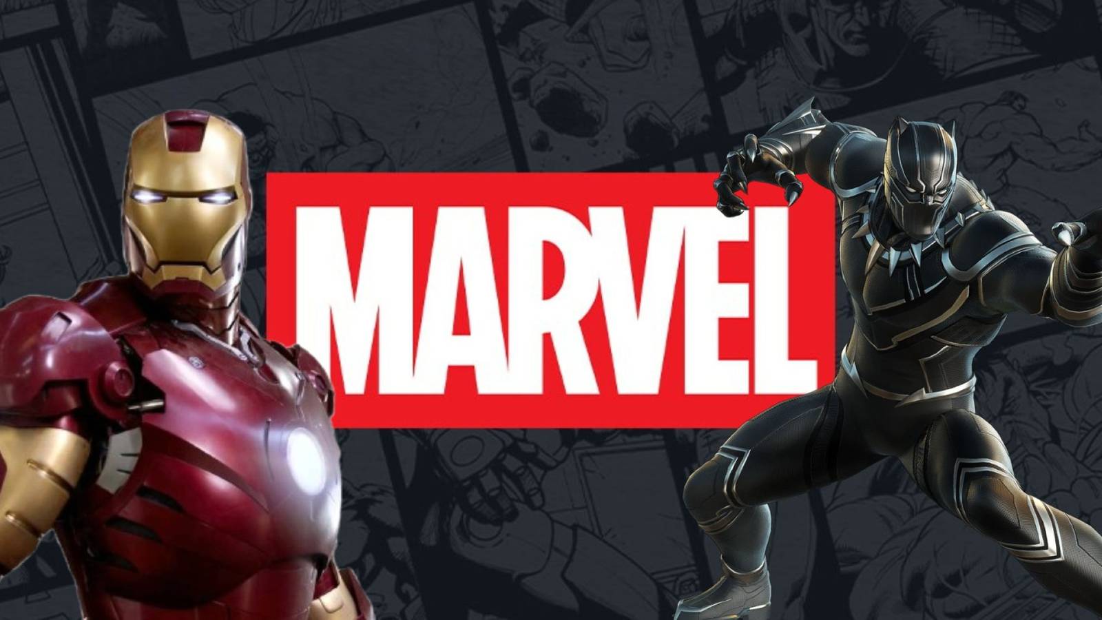iron man and black panther marvel logo with black and white comic strips