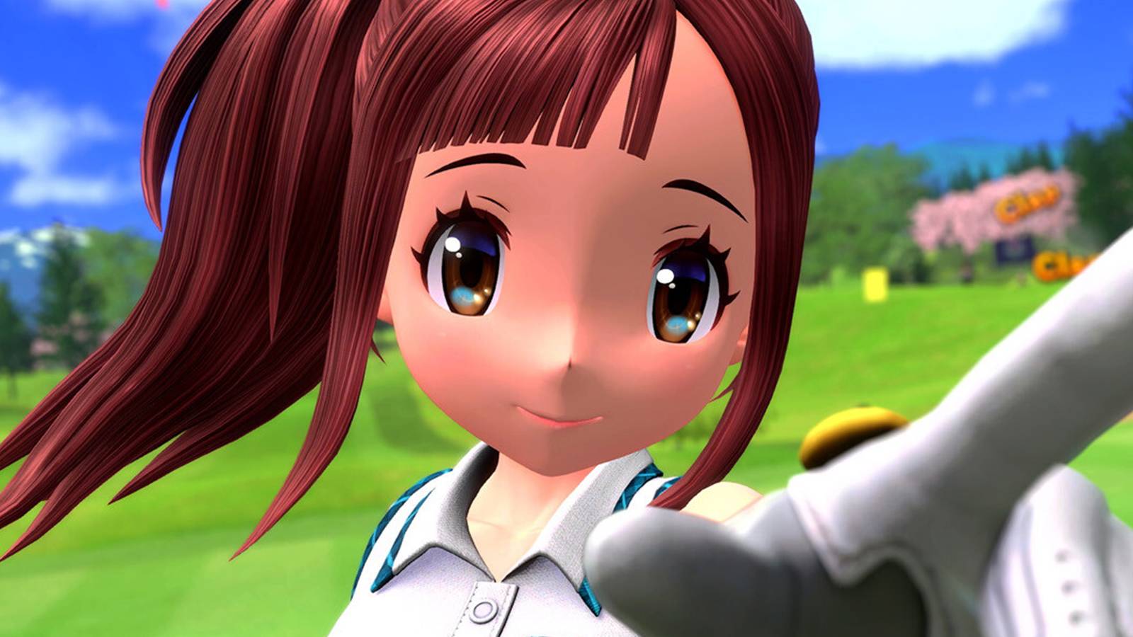 Everybody's Golf Hot Shots smiling character Birdie animation celebration close-up screenshot