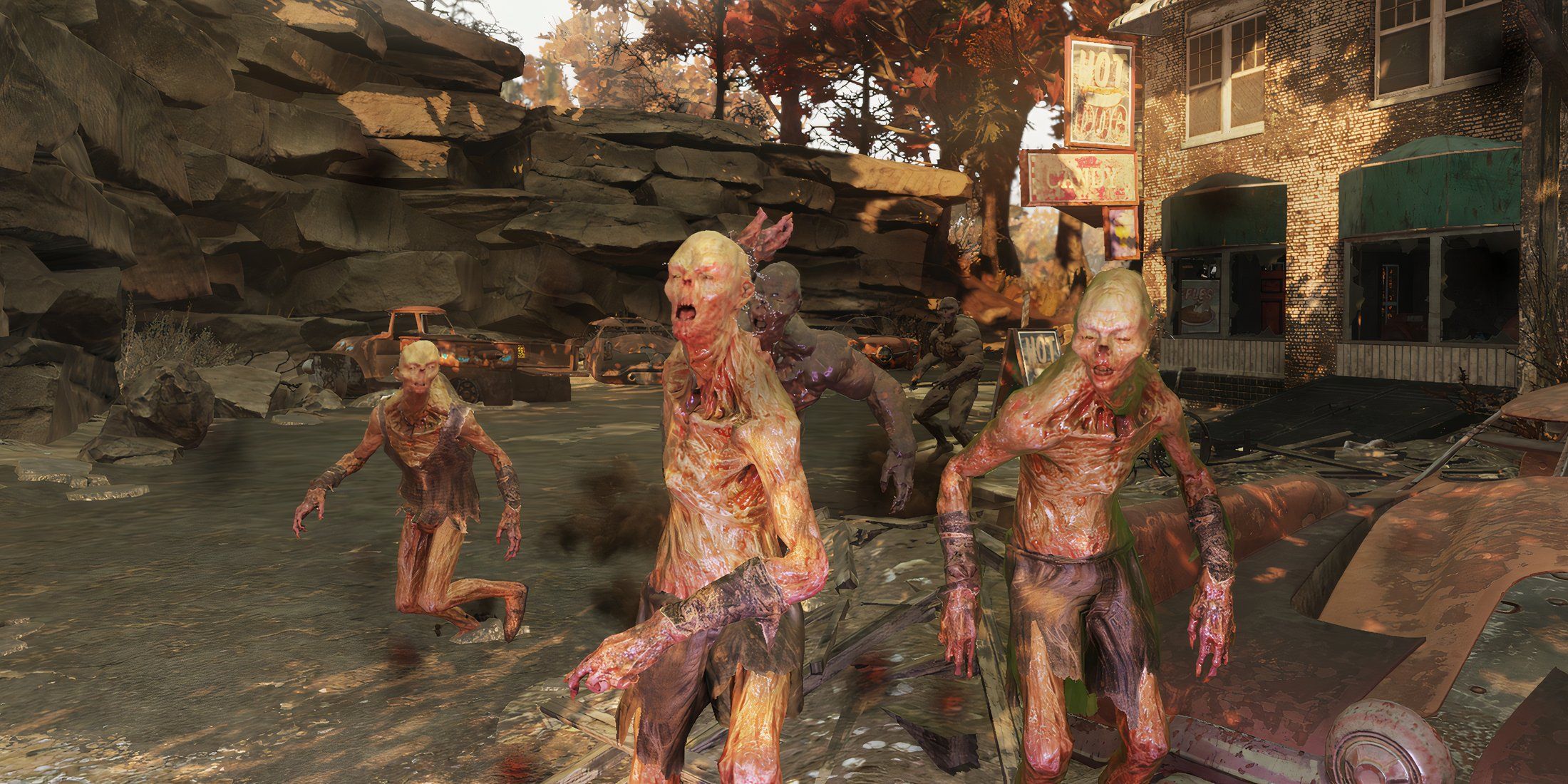 Fallout 76 Feral Ghouls in Savage Divide Attacking Vault Dweller Player