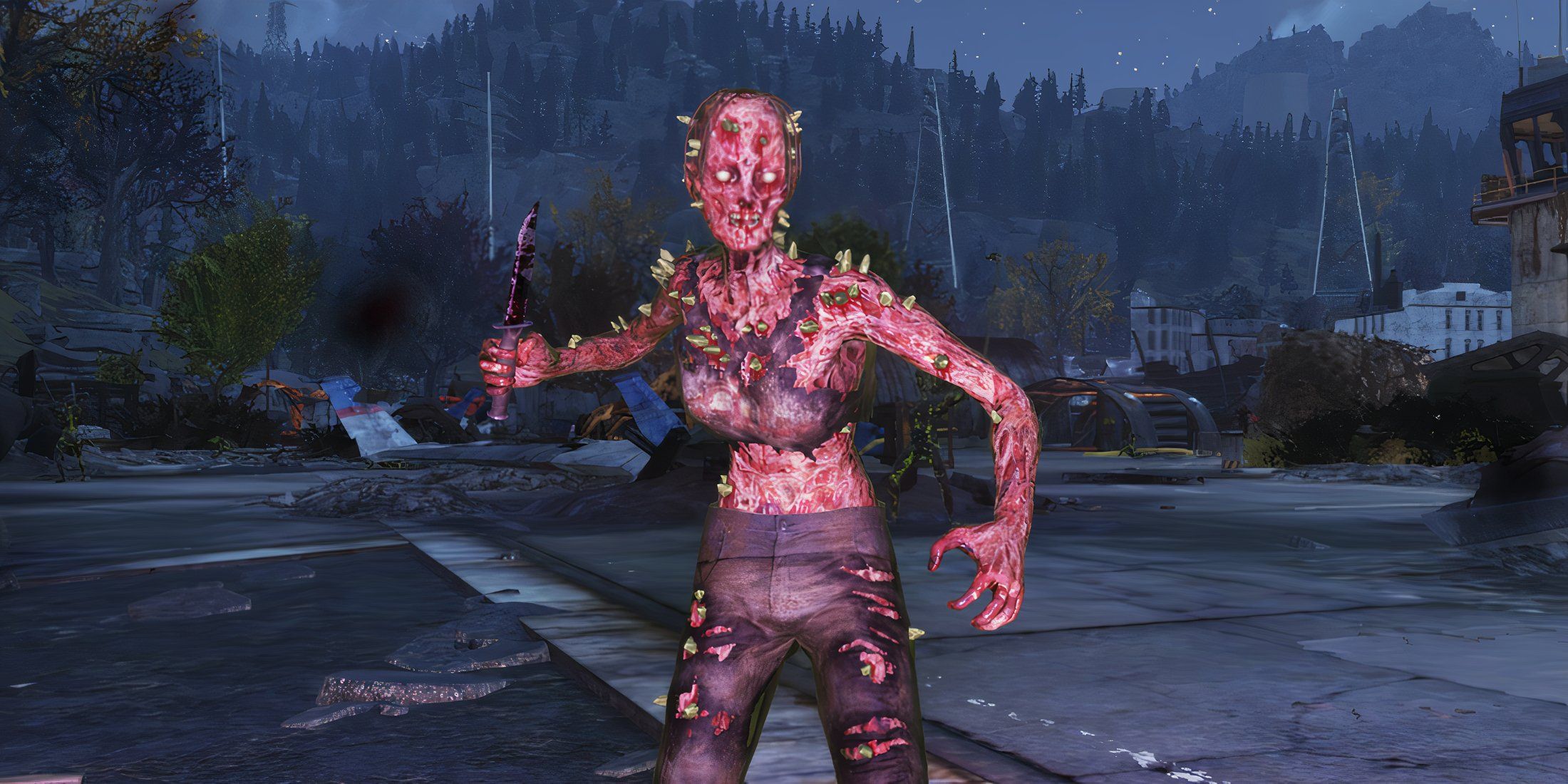 Fallout 76 Scorched Plague Human Attacking Player in the Forest Region Morgantown Airport 2