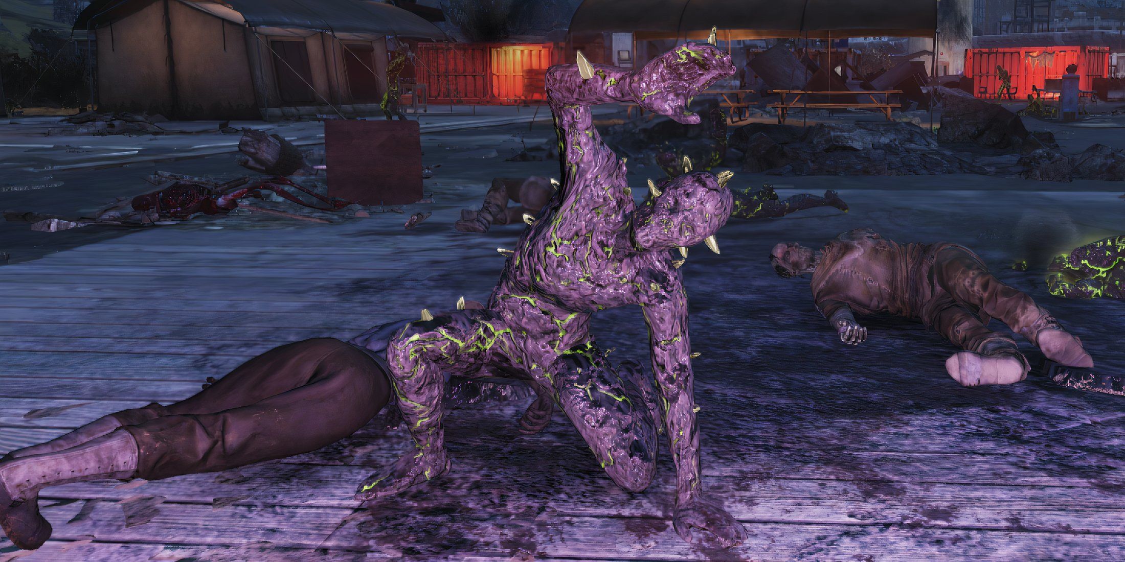 Fallout 76 Scorched Plague Human Petrified Statue Corpse at Morgantown Airport Forest Region