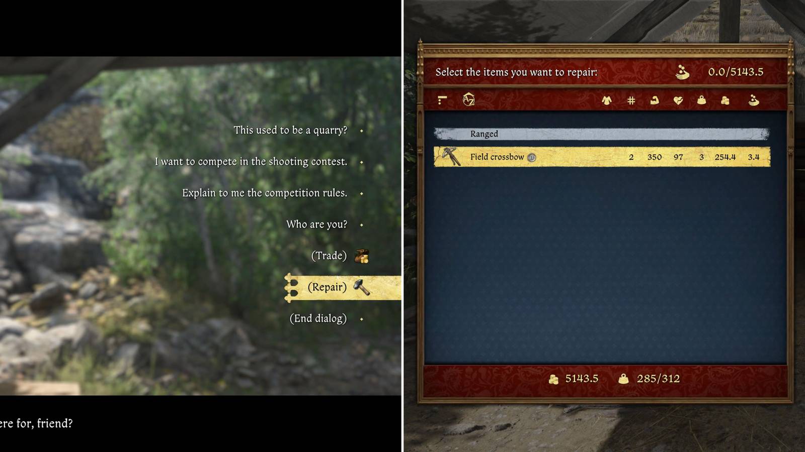 The Player Choosing To & Repairing A Crossbow 