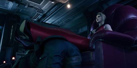 scarlet using a shinra guard as a footrest