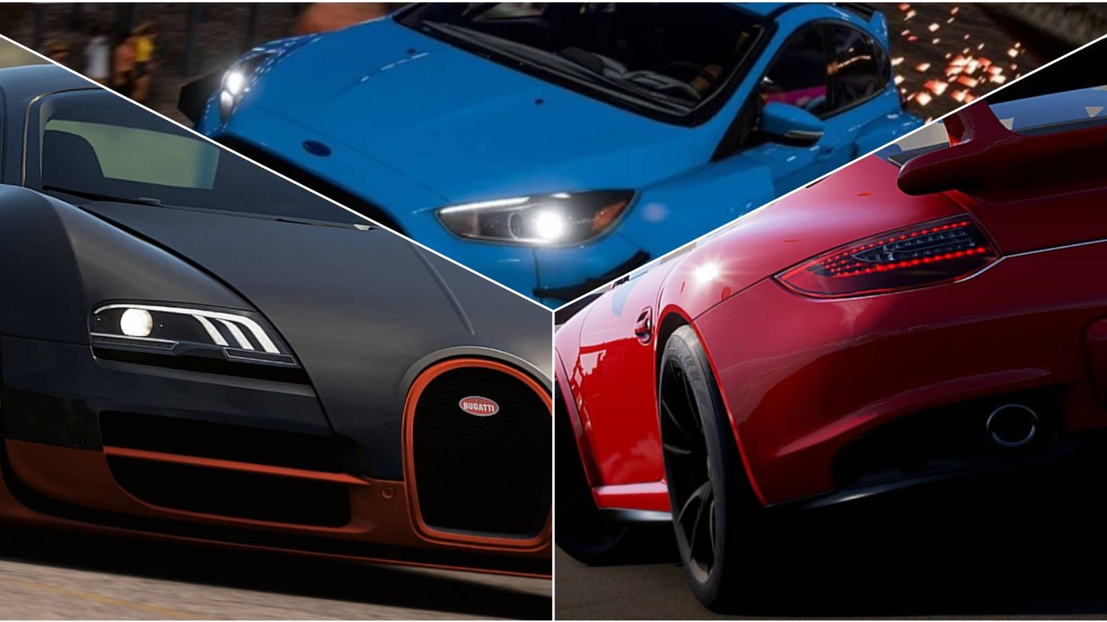 FH5 Bugatti - Ford - Porsche Split Image