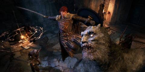 Fighting a boss in Dragon’s Dogma