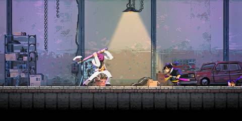 Fighting a boss in Katana Zero