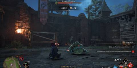Fighting a Stoneback Dugbog in Hogwarts Legacy South Coast Battle Arena