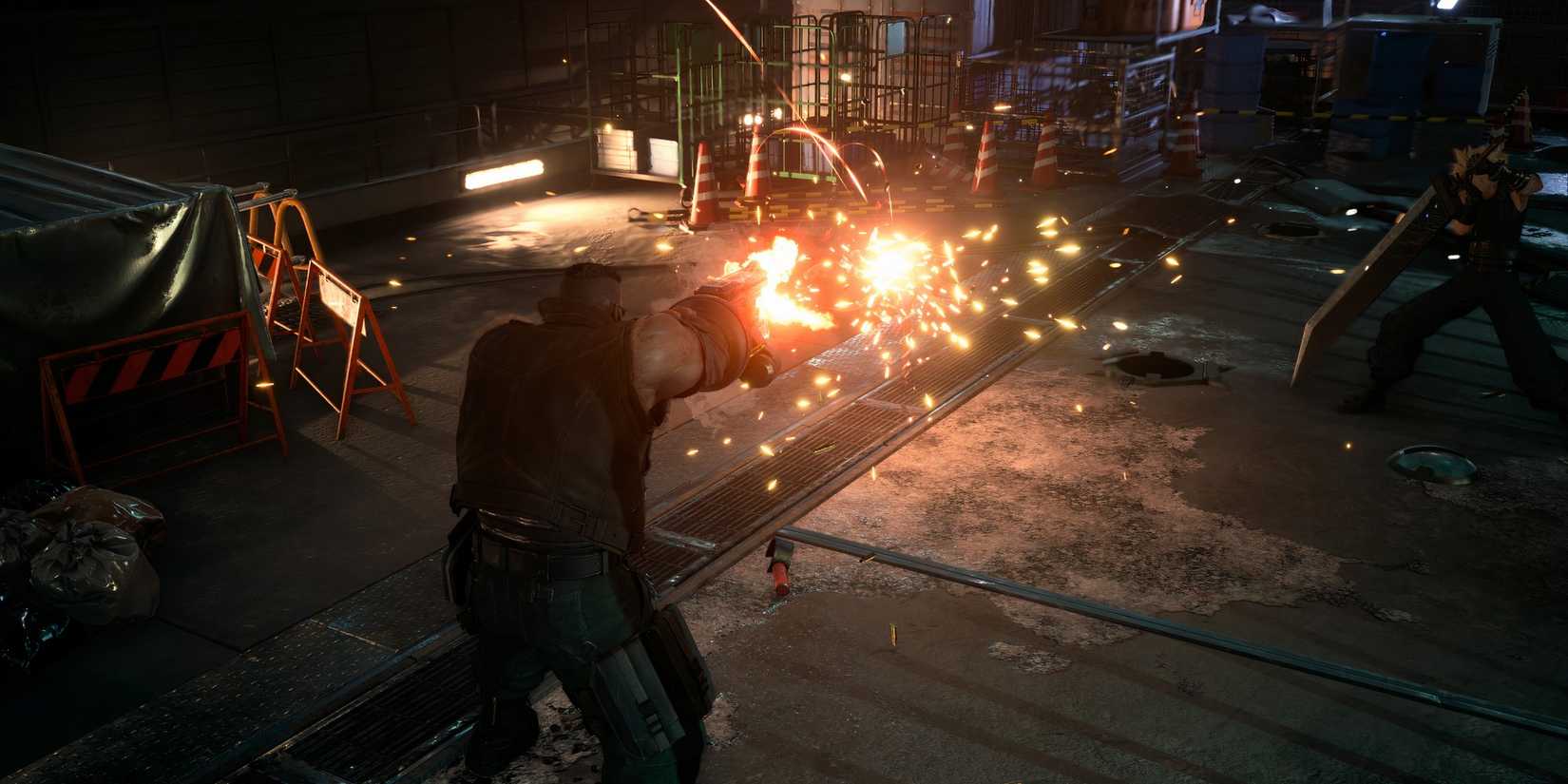 Fighting enemies as Barret Final Fantasy 7 Remake