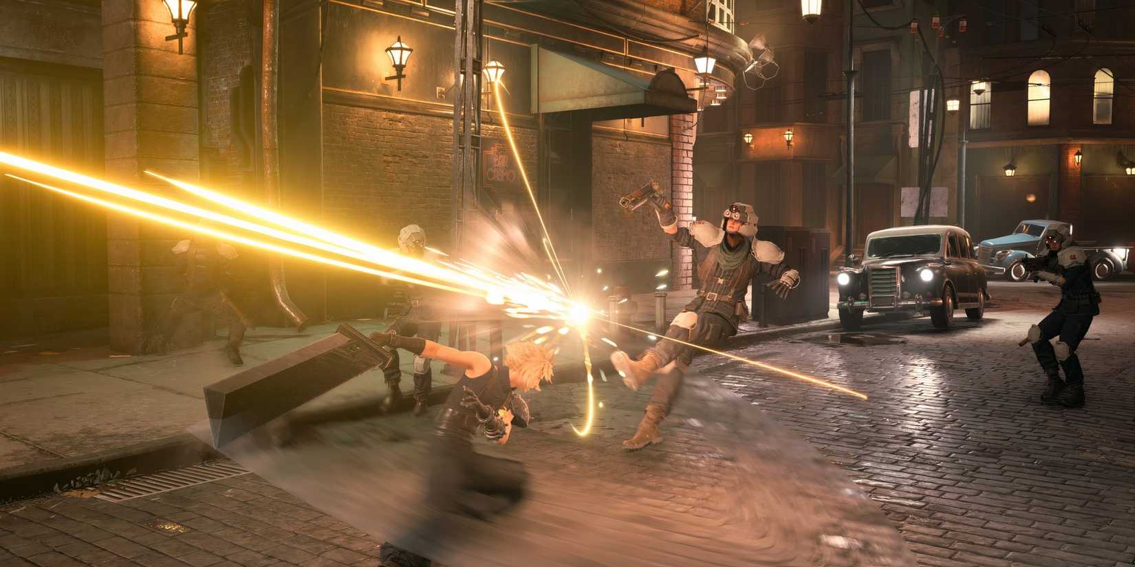 Fighting enemies as Cloud Final Fantasy 7 Remake