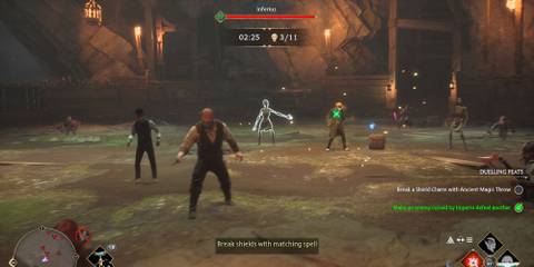 Fighting enemies in Hogwarts Legacy's Dark Arts Battle Arena