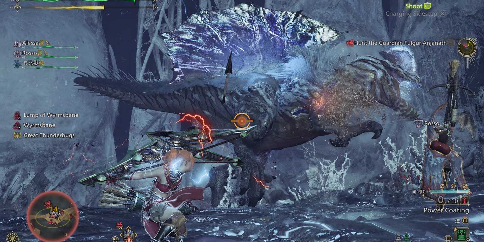 Fighting Guardian Fulgur Anjanath in Monster Hunter Wilds