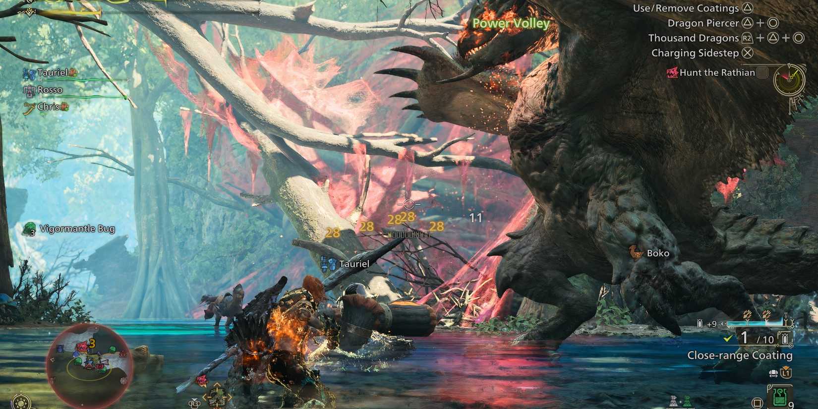 Fighting Rathian in Monster Hunter Wilds